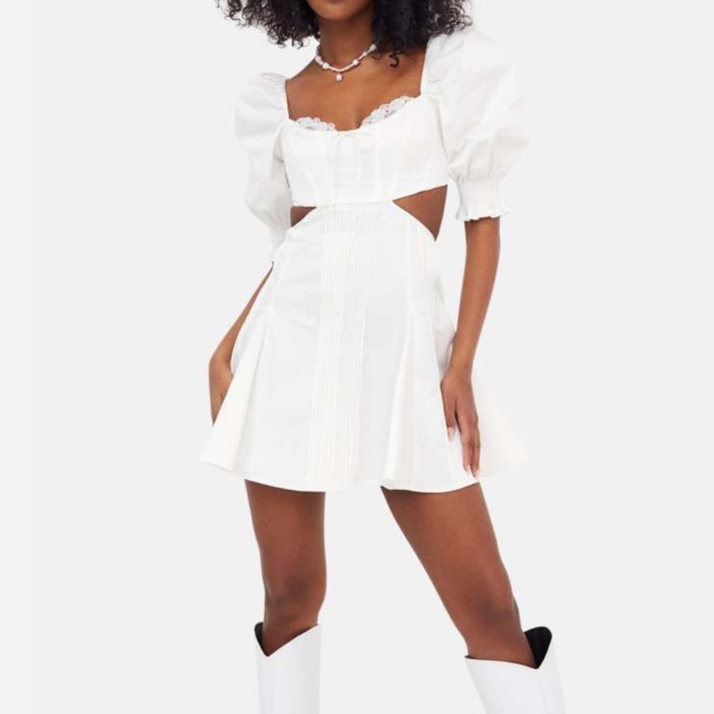 For Love & Lemons Sz M ‘Arya’ Mini Dress White Corset Western Boho Festival
